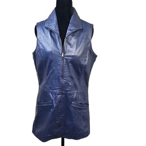 Vintage Pamela McCoy Genuine Leather Zip Vest Blue XS Soft Fitted Sleeveless